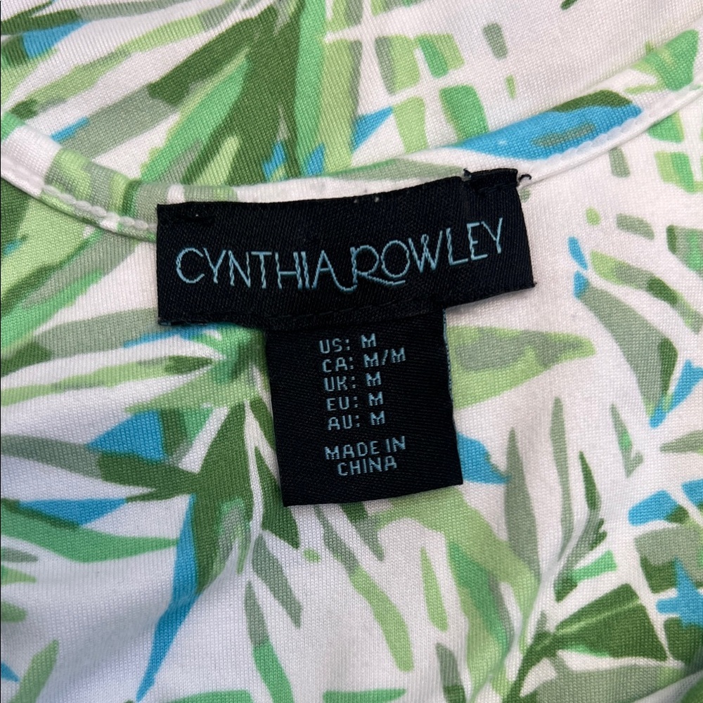 Cynthia Rowley Tropical Palm Leaves Green White and Blue Pajama set Size M - Picture 3 of 16
